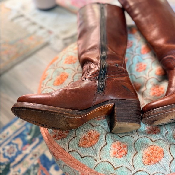 Vintage 90s Frye Campus Boots 8M Made in USA Cognac Brown Leather Riding Boots - Picture 8 of 9